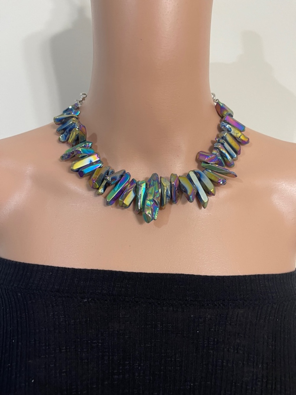Iridescent Spike Crystal Choker Necklace & Earrings - Women Jewelry